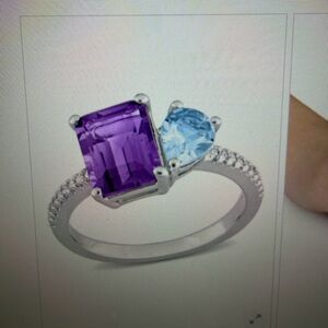Elegant Silver Ring with Amethyst and Sky- Blue Topaz Stones.  Sterling Silver